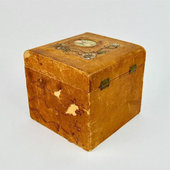 Antique Victorian Men's Cuff & Collar Stay Box Leather Covered Wood - Picture 7 of 16